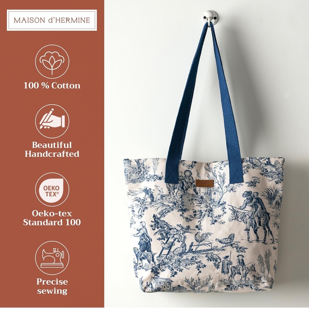 Maison d' Hermine Toile Tote Bag, Blue/White, NWT - Picture 2 of 10